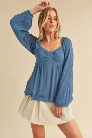 Aemi   Co Ruched Sweetheart Neck Balloon Sleeve Blouse