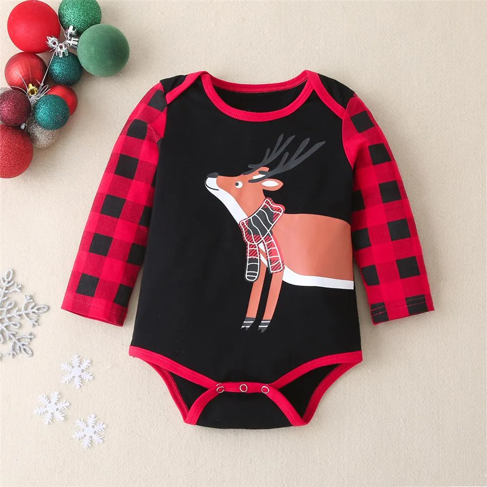 Baby Unisex Plaid Pattern Elk Romper & Pants & Hat Buy Baby Clothes Wholesale