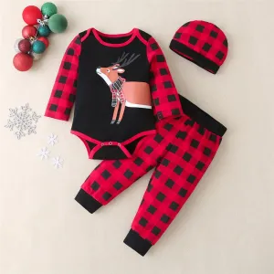 Baby Unisex Plaid Pattern Elk Romper & Pants & Hat Buy Baby Clothes Wholesale