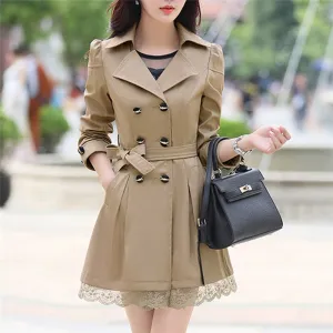 Basic Jacket Women Fashion Loose Winter Warm Long Sleeve Button Lace Jacket Coat With Belt Lady Elegant Windbreaker