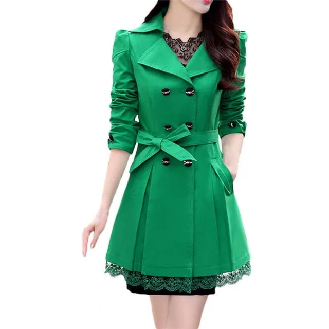 Basic Jacket Women Fashion Loose Winter Warm Long Sleeve Button Lace Jacket Coat With Belt Lady Elegant Windbreaker