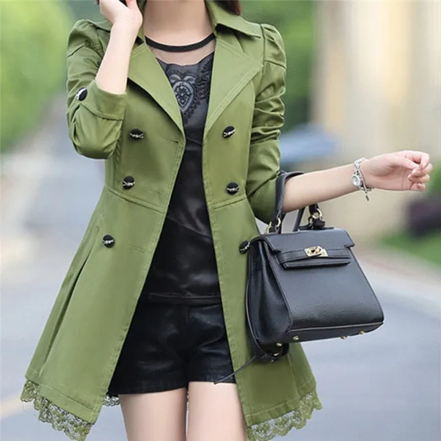 Basic Jacket Women Fashion Loose Winter Warm Long Sleeve Button Lace Jacket Coat With Belt Lady Elegant Windbreaker