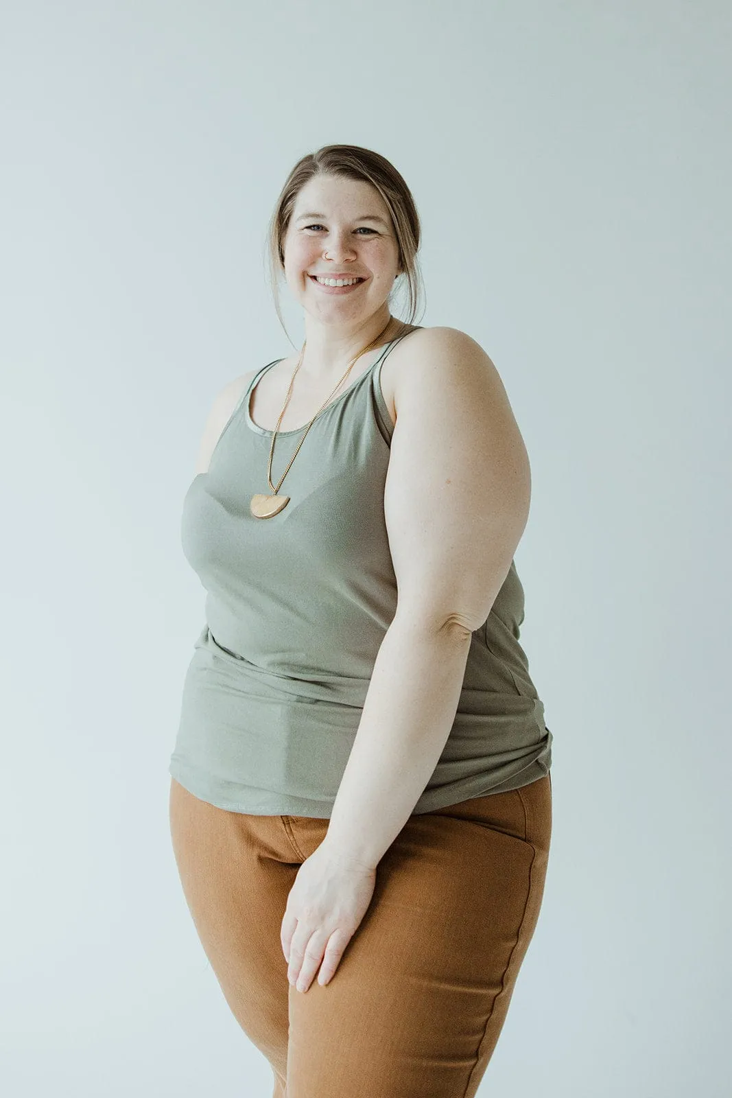 BASIC RACERBACK CAMI IN BITTER SAGE