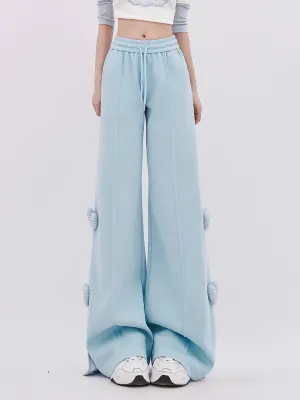 Blue Casual Pop Pants Heart Wide