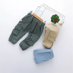 Boys Solid Pocket Casual Pants