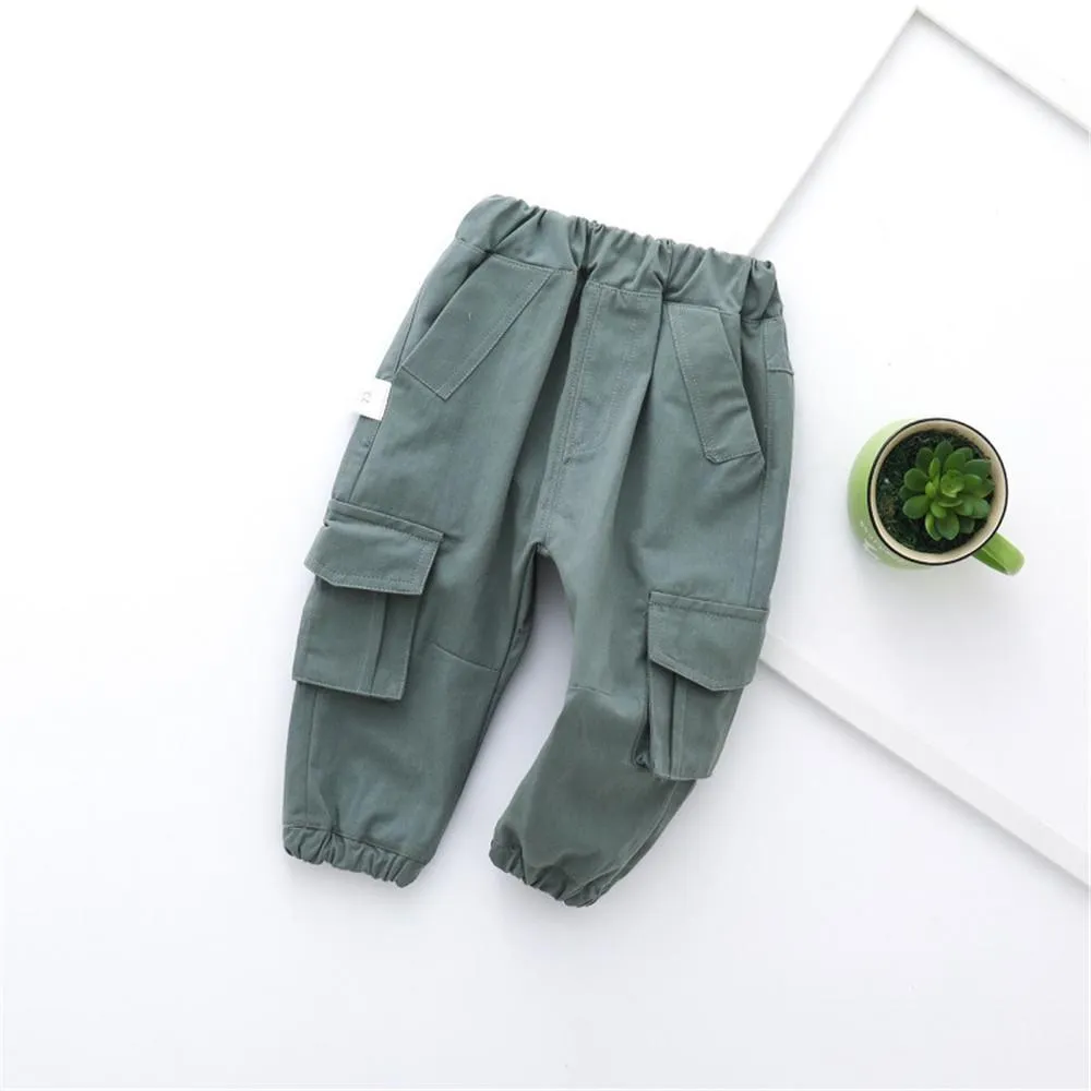 Boys Solid Pocket Casual Pants