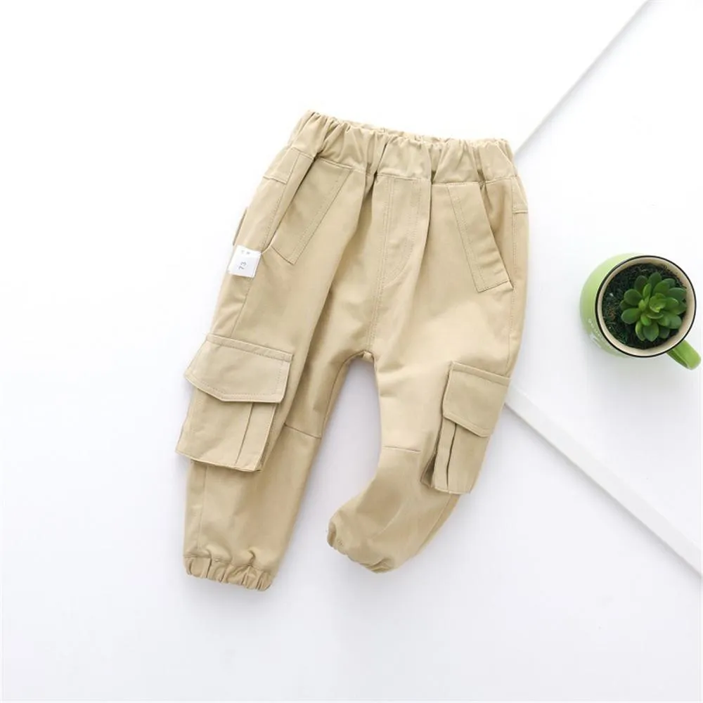 Boys Solid Pocket Casual Pants