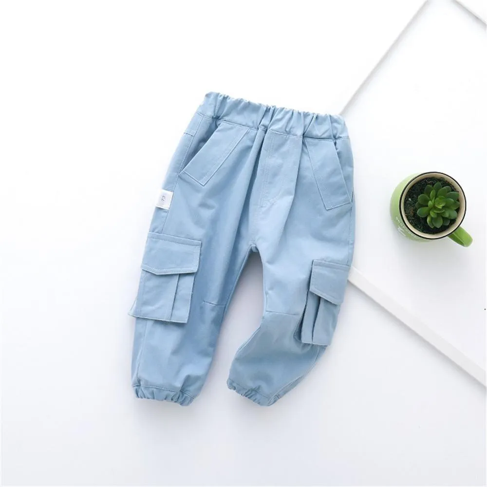 Boys Solid Pocket Casual Pants