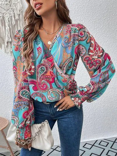 Brilliantly Printed Smocked Lantern Sleeve Blouse