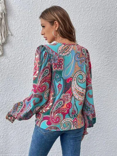 Brilliantly Printed Smocked Lantern Sleeve Blouse