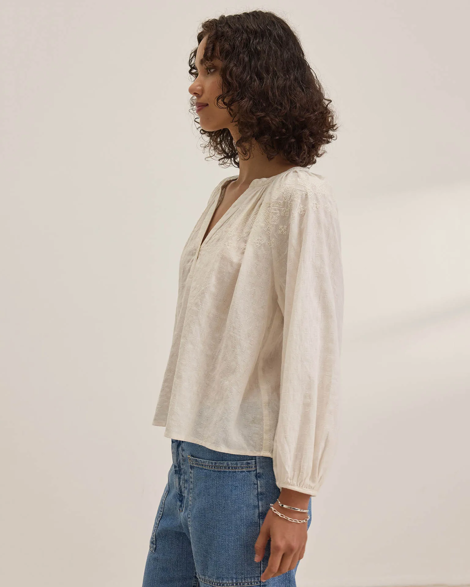 Carina L/S Poet Top in Cream