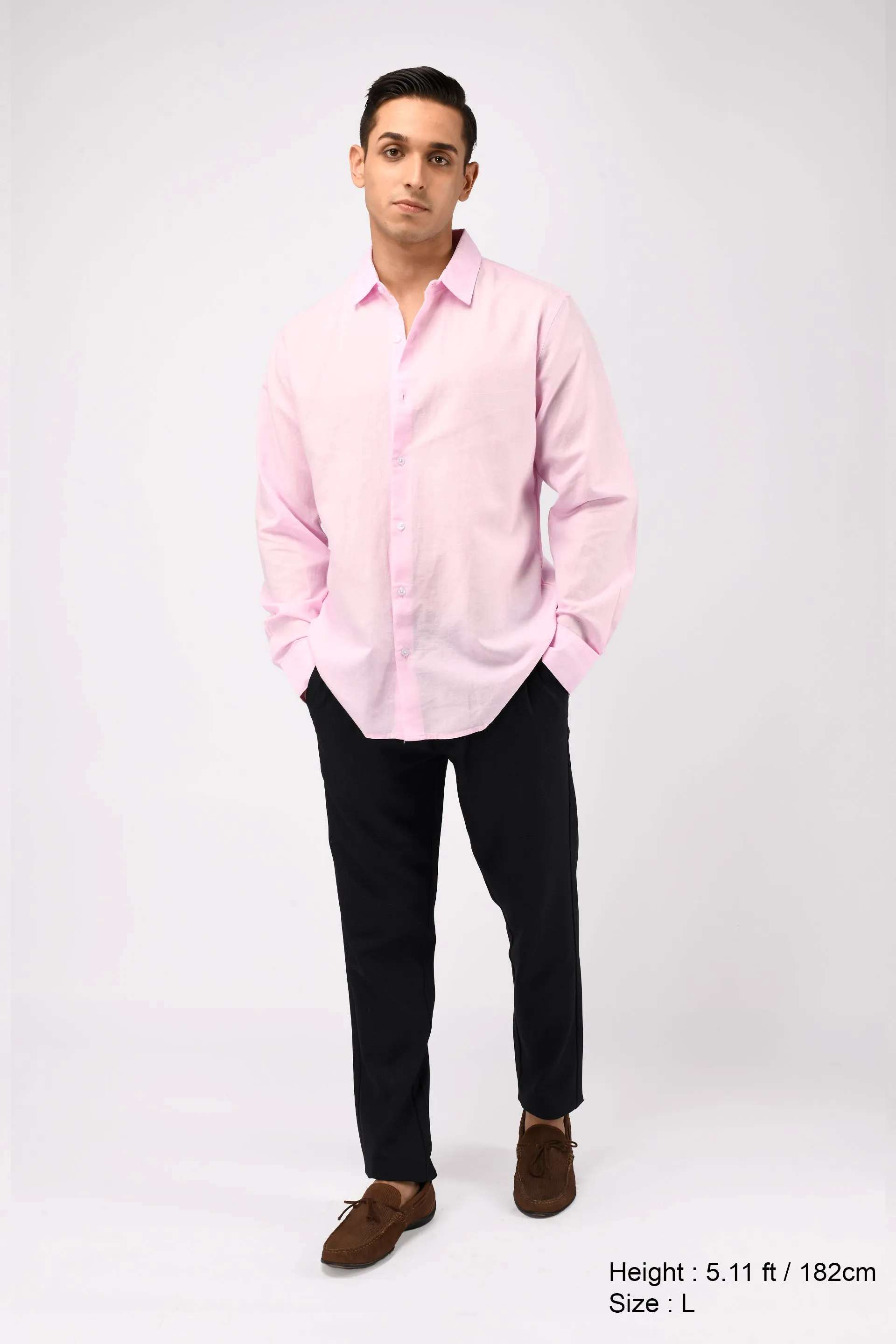CLASSIC FUSED LINEN SHIRT IN LIGHT PINK