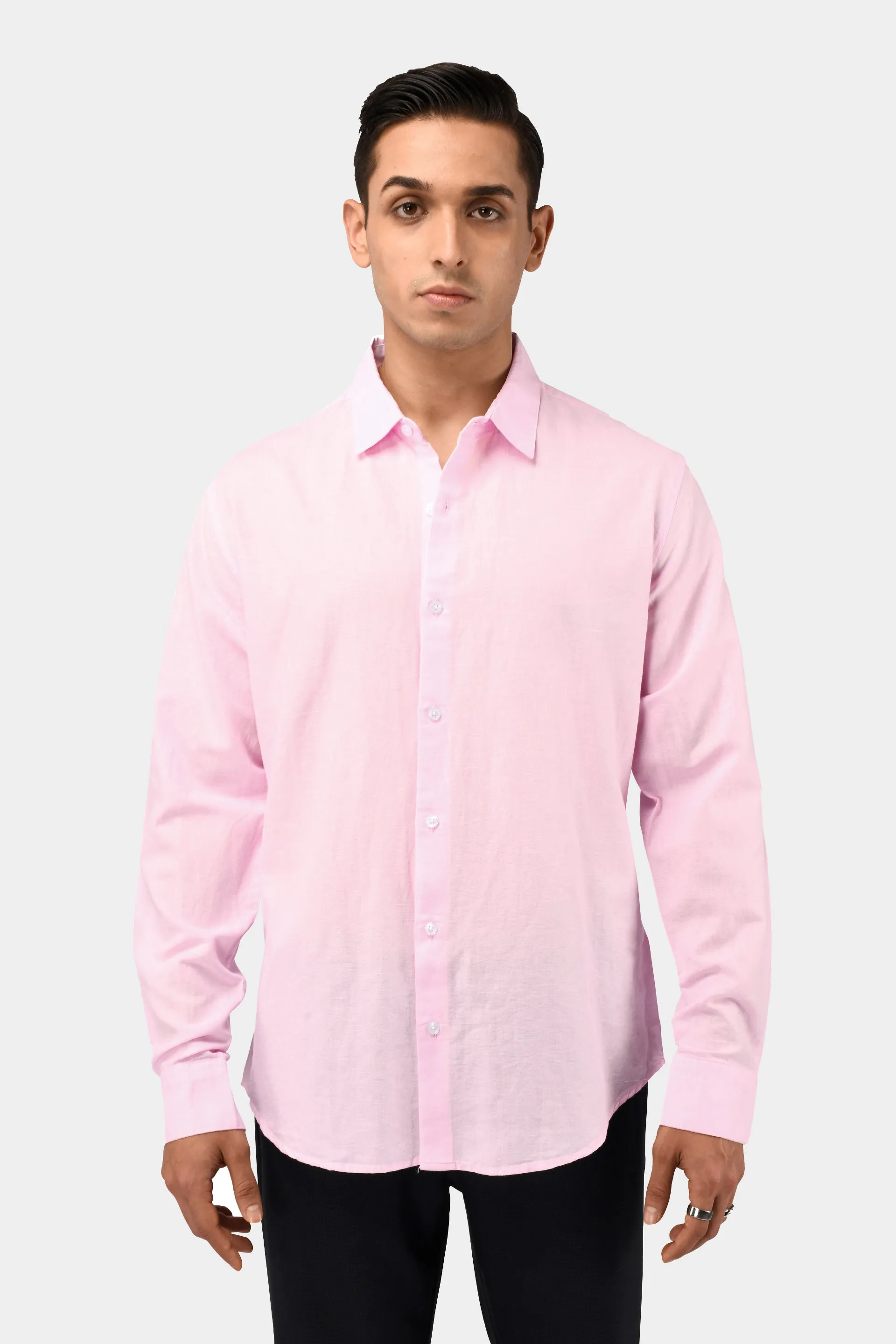 CLASSIC FUSED LINEN SHIRT IN LIGHT PINK
