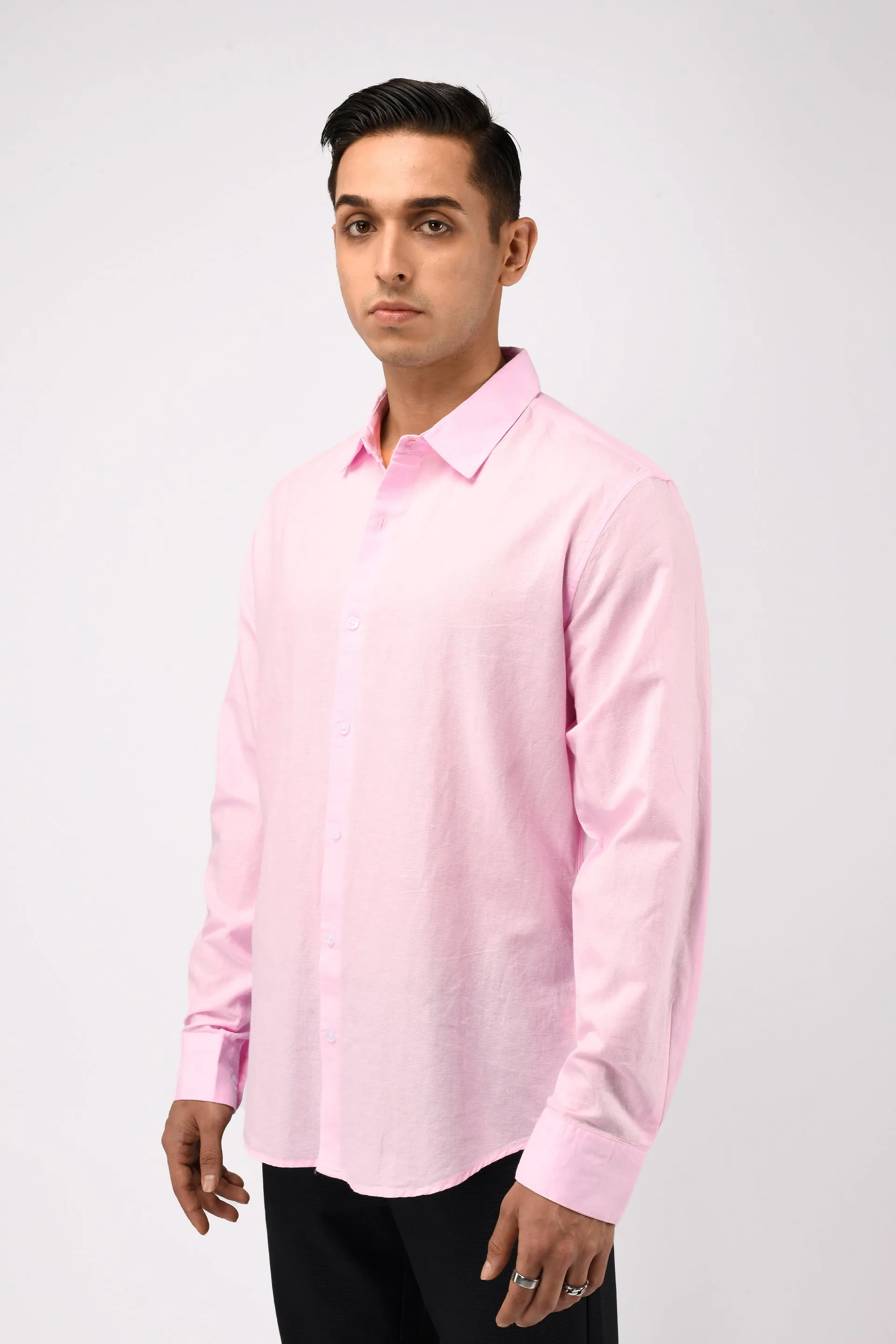 CLASSIC FUSED LINEN SHIRT IN LIGHT PINK