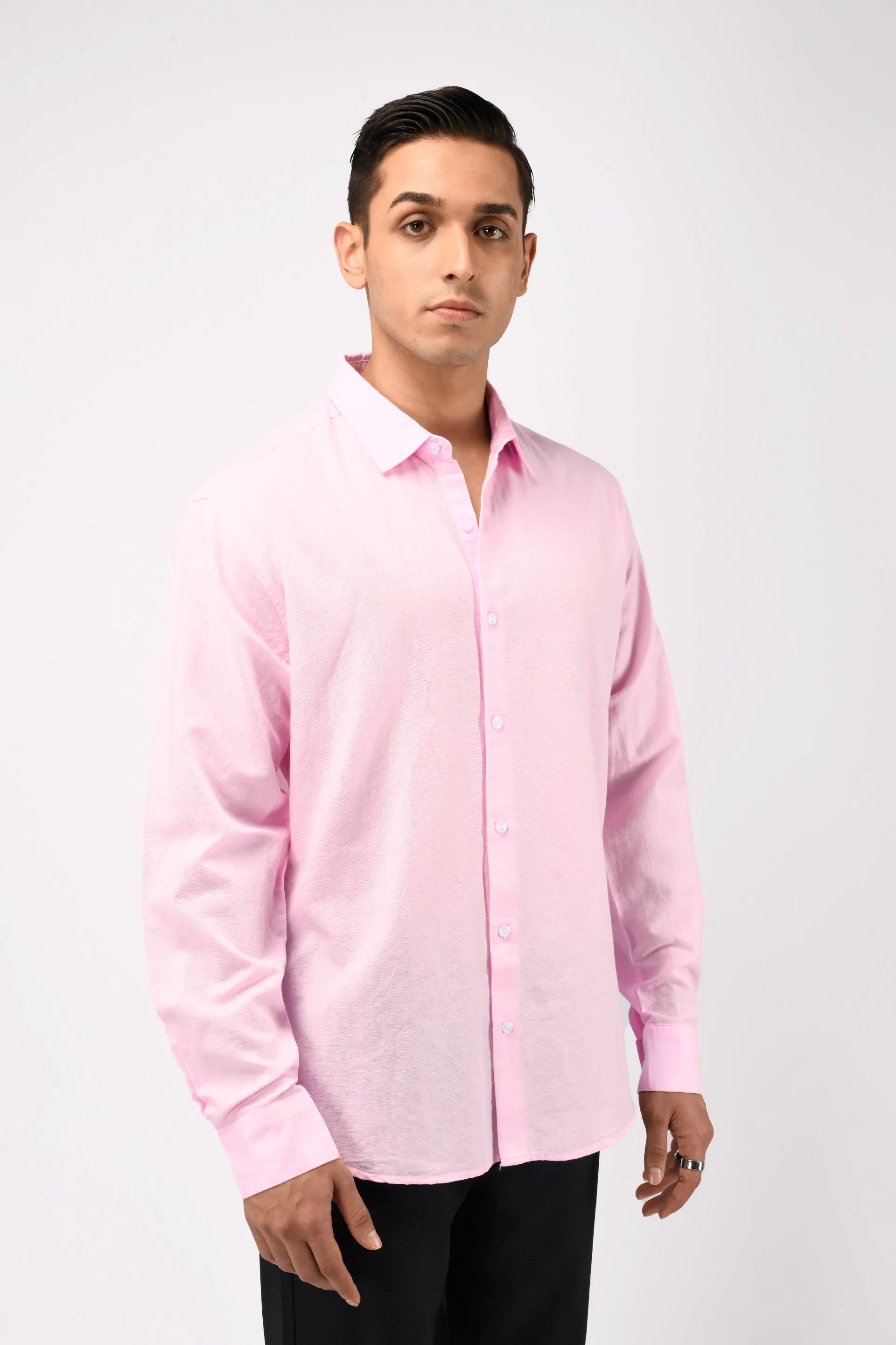 CLASSIC FUSED LINEN SHIRT IN LIGHT PINK