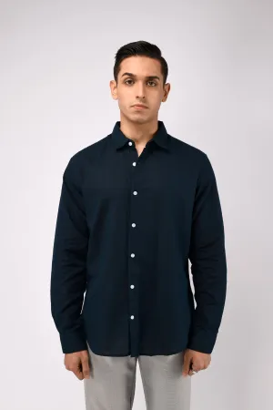 CLASSIC FUSED LINEN SHIRT IN NAVY