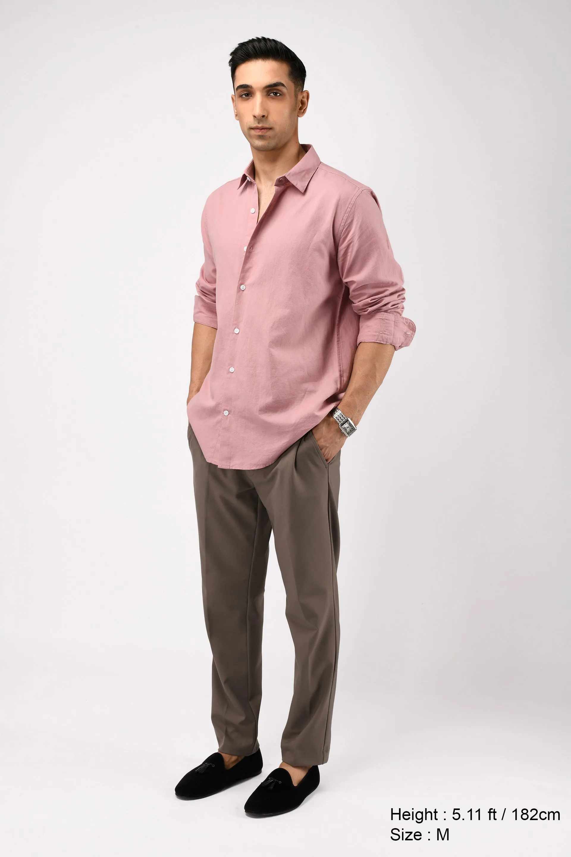 CLASSIC FUSED LINEN SHIRT IN PINK