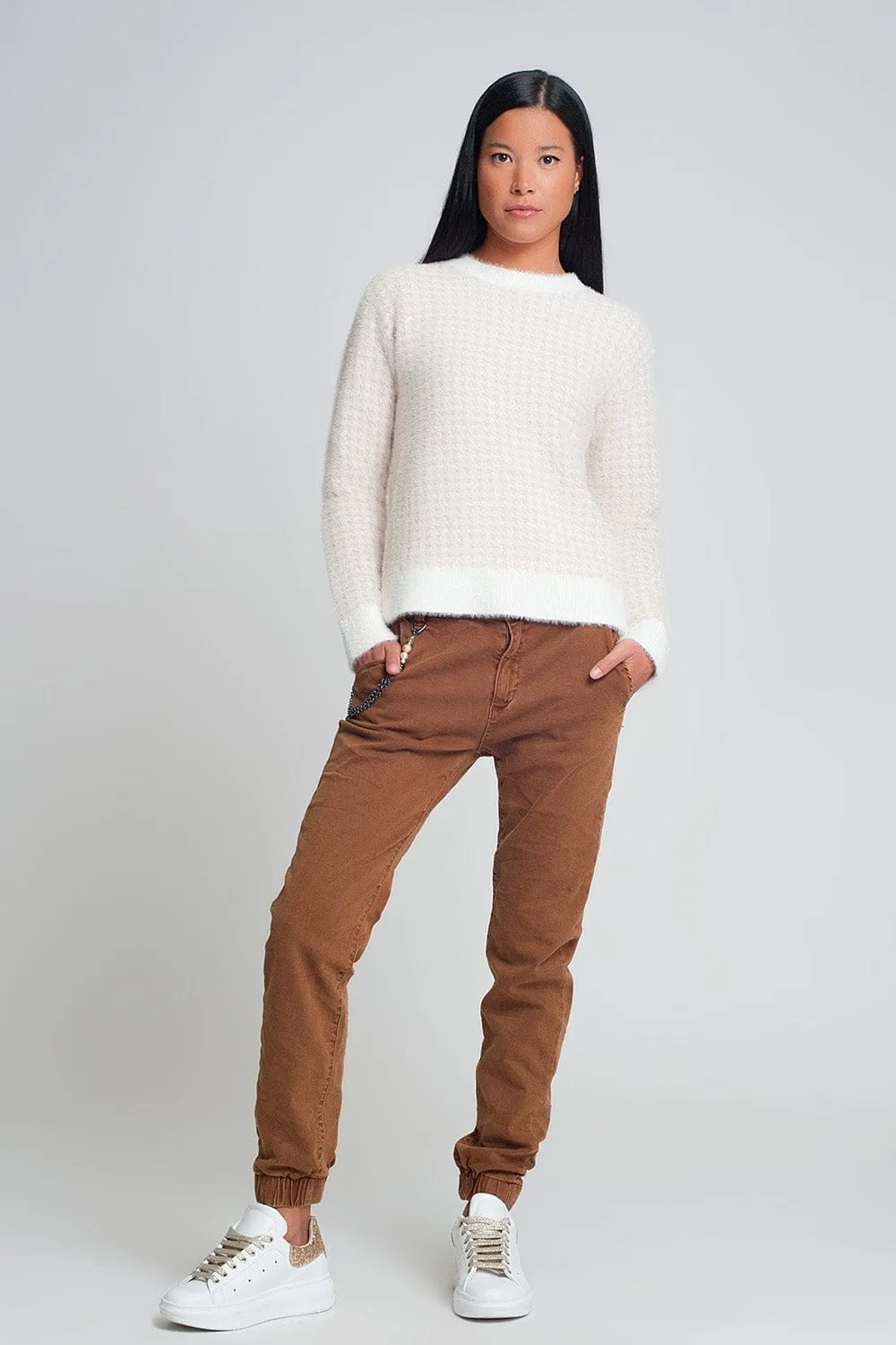 Cuffed Utility Pants With Chain In Brown