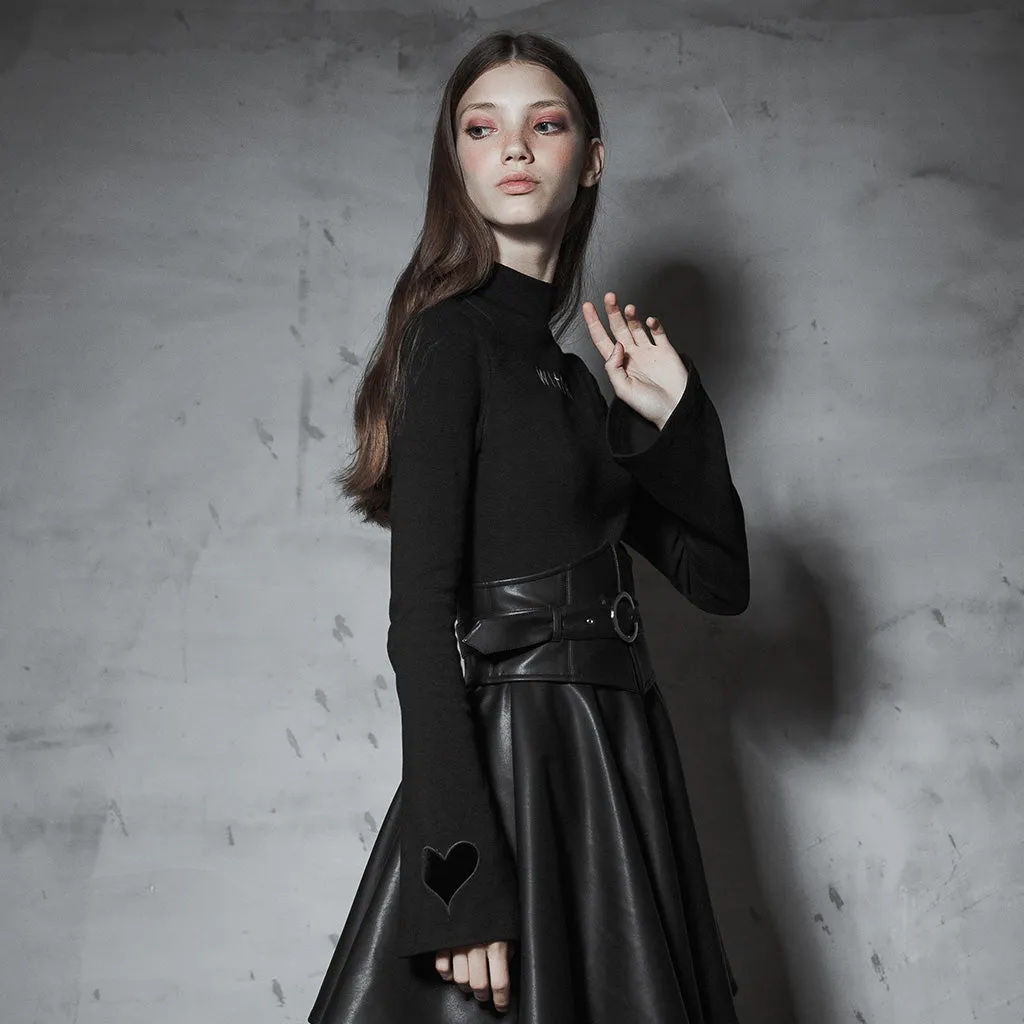 Dark High Collar Trumpet Sleeve Knitted Top sweater OPT-293TCF