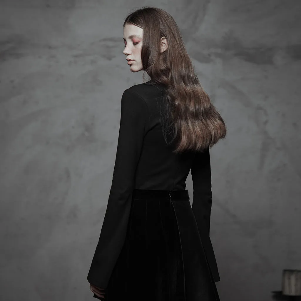Dark High Collar Trumpet Sleeve Knitted Top sweater OPT-293TCF
