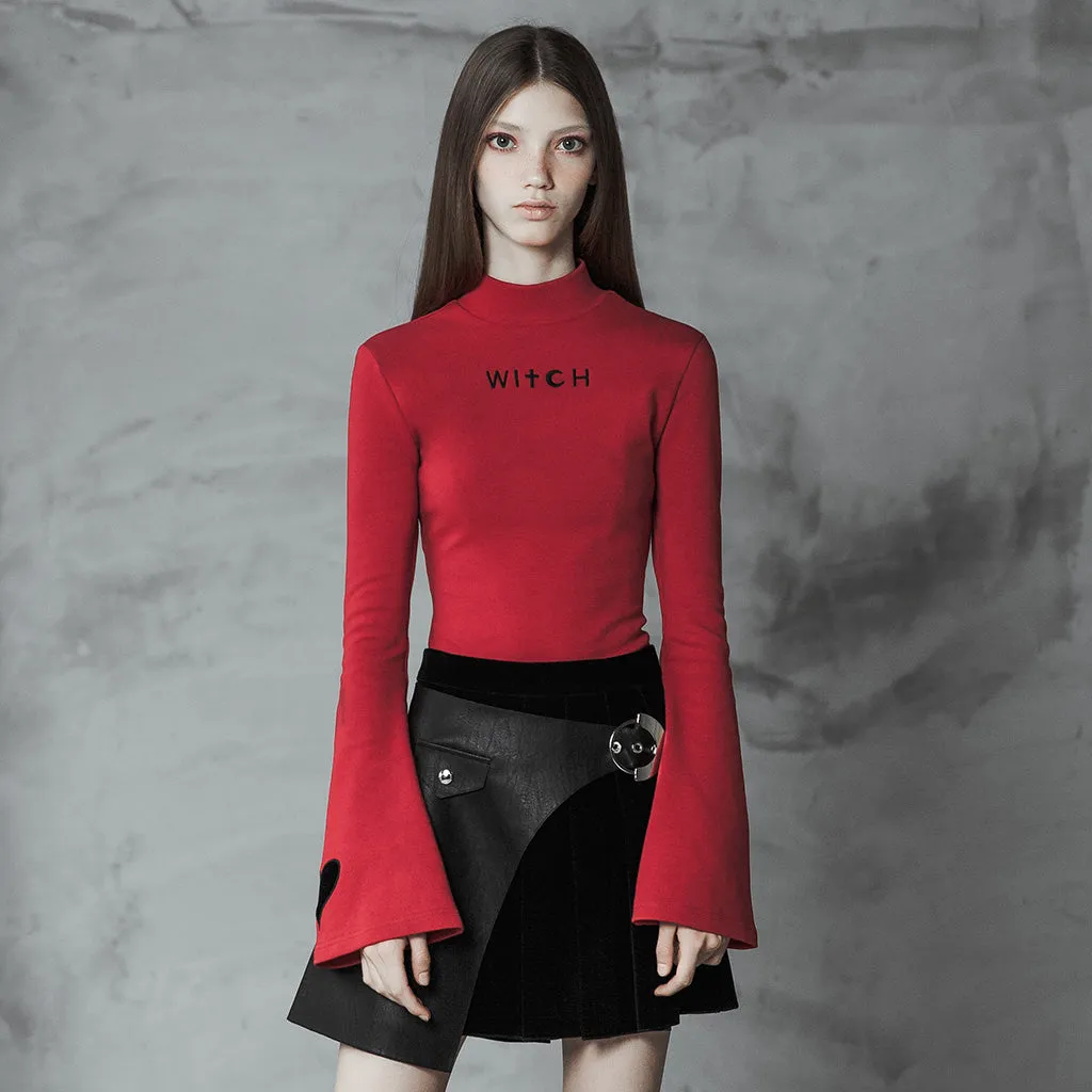 Dark High Collar Trumpet Sleeve Knitted Top sweater OPT-293TCF