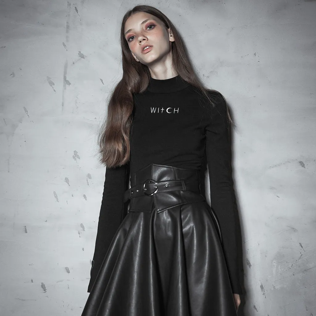 Dark High Collar Trumpet Sleeve Knitted Top sweater OPT-293TCF