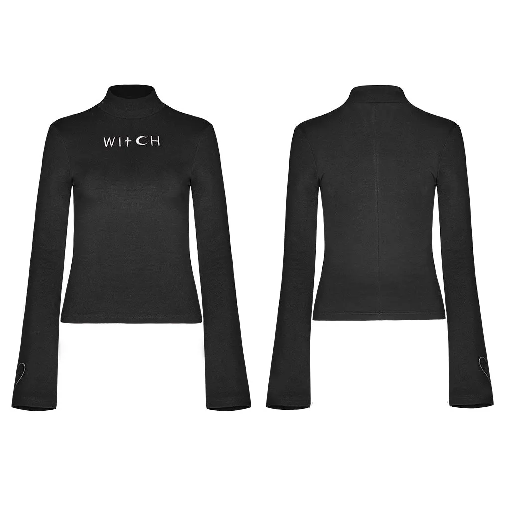 Dark High Collar Trumpet Sleeve Knitted Top sweater OPT-293TCF