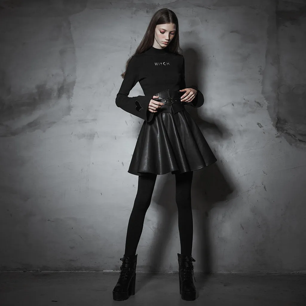 Dark High Collar Trumpet Sleeve Knitted Top sweater OPT-293TCF
