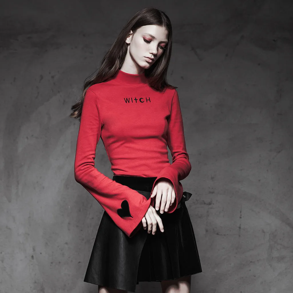 Dark High Collar Trumpet Sleeve Knitted Top sweater OPT-293TCF
