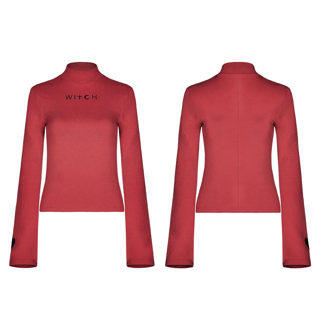 Dark High Collar Trumpet Sleeve Knitted Top sweater OPT-293TCF