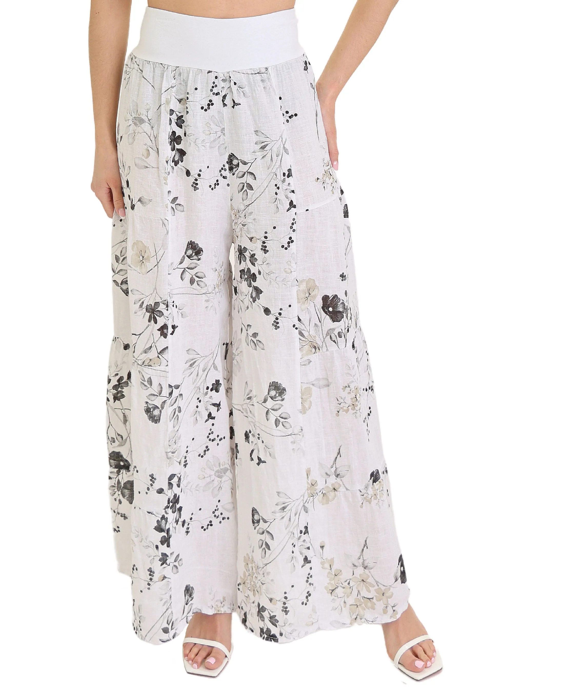 Floral Print Tiered Linen Pants