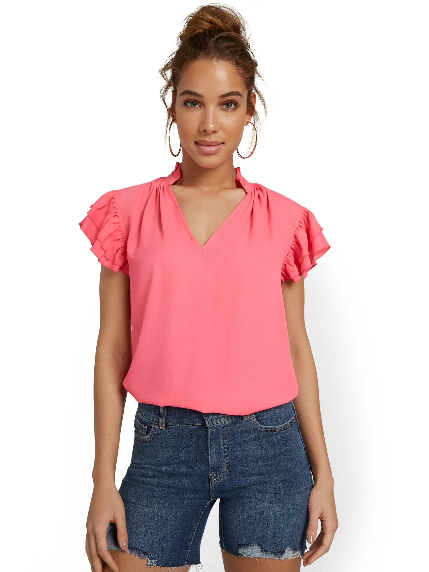Flutter-Sleeve V-Neck Top