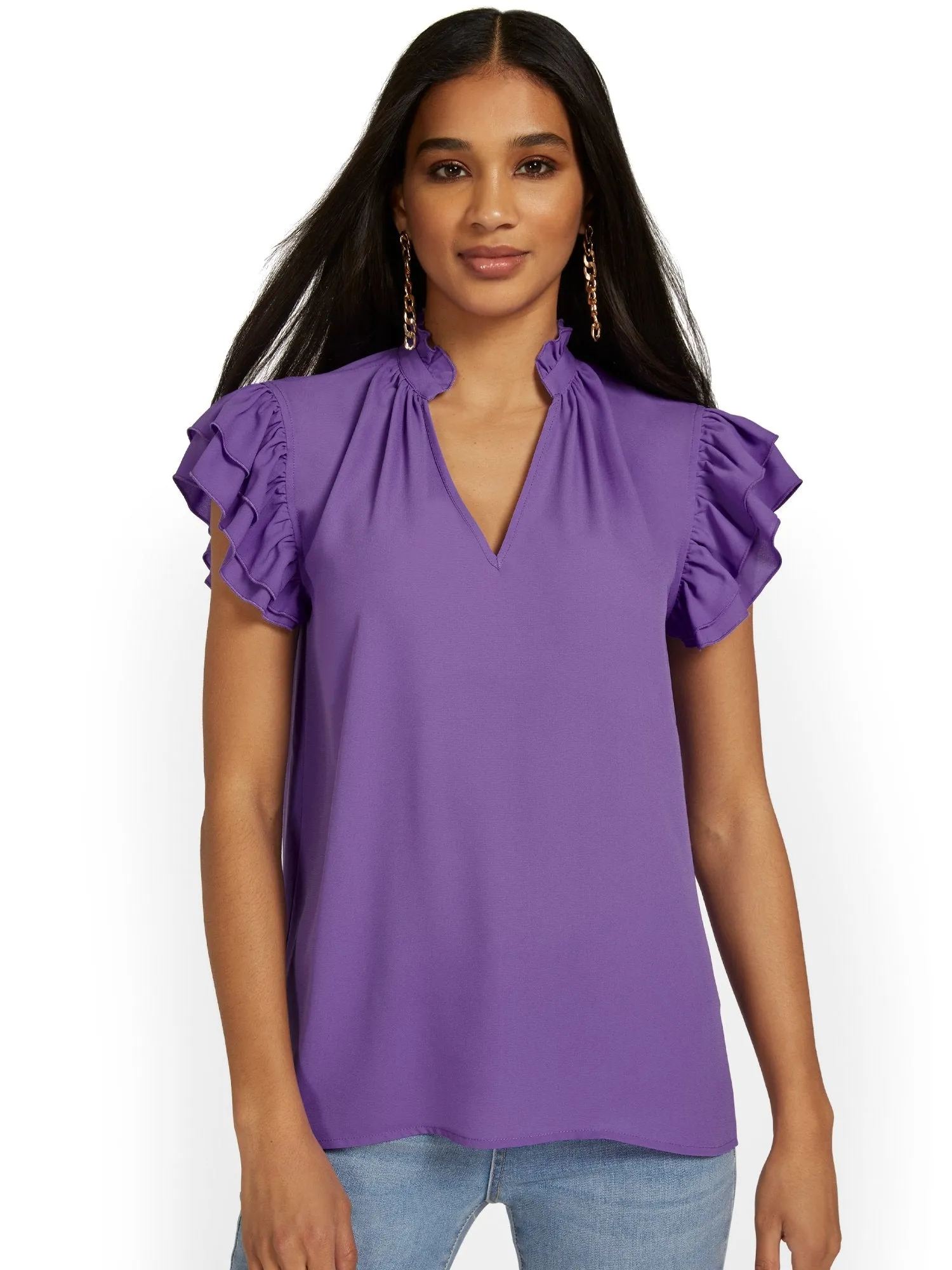 Flutter-Sleeve V-Neck Top