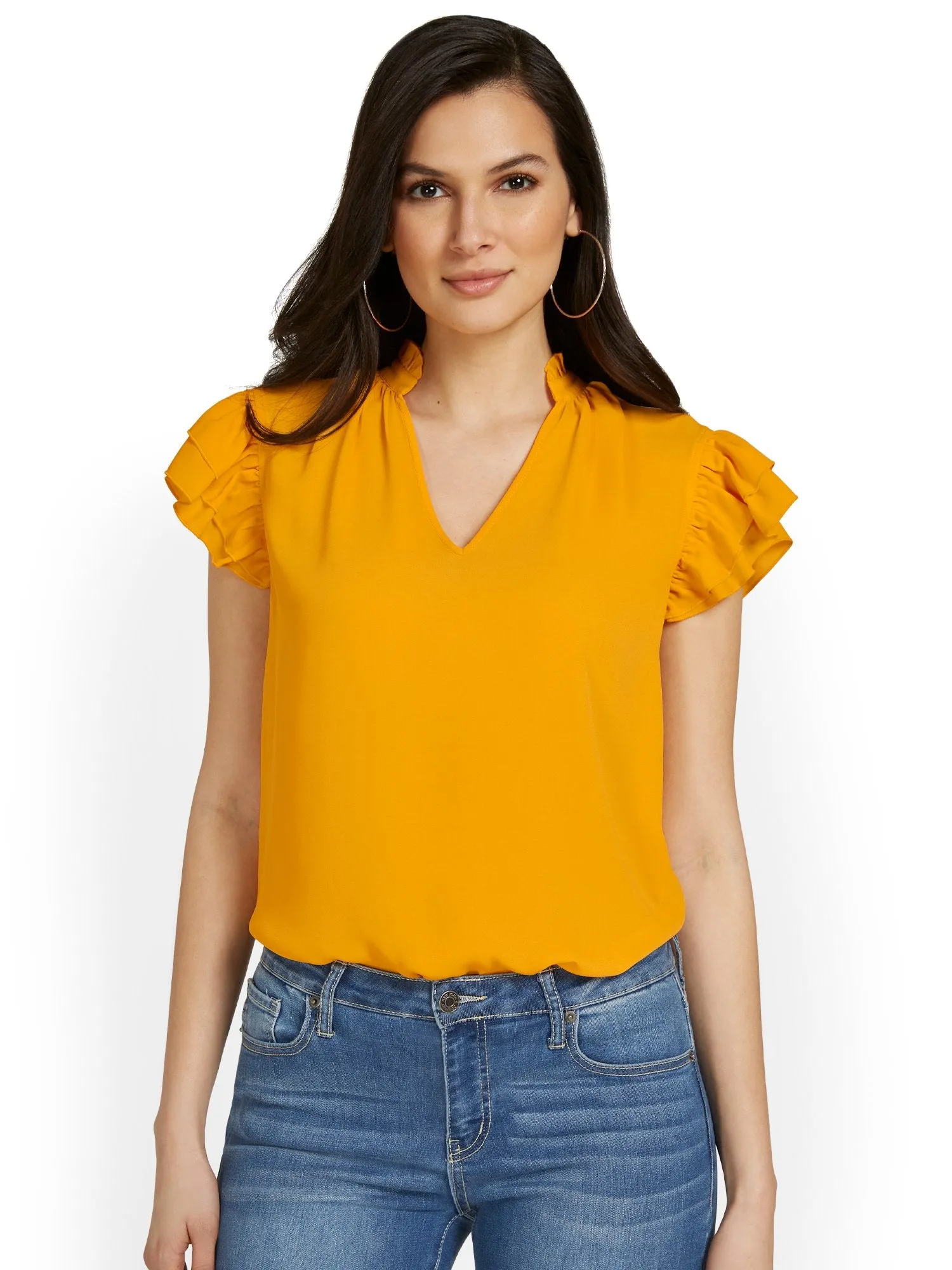 Flutter-Sleeve V-Neck Top