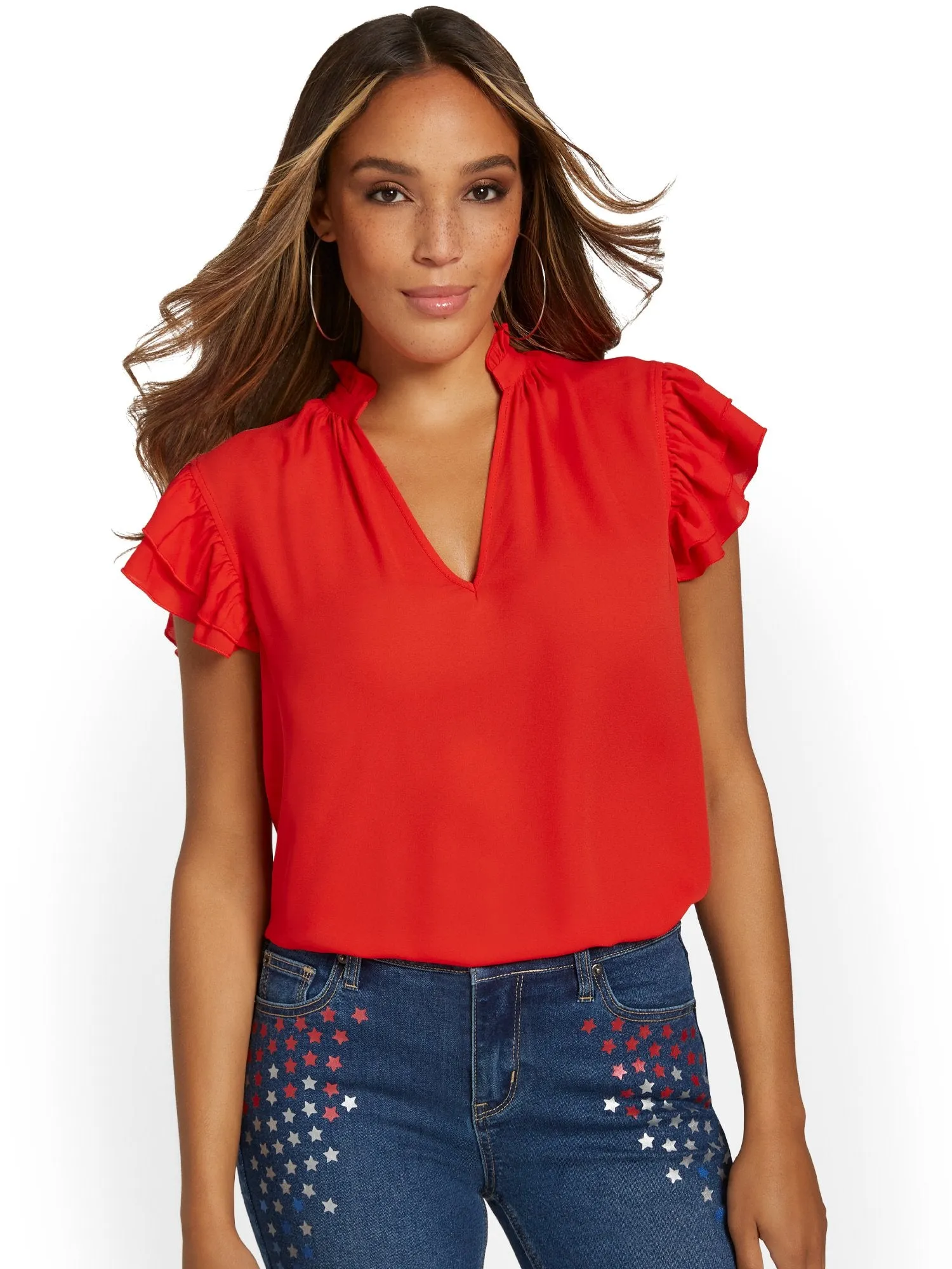 Flutter-Sleeve V-Neck Top