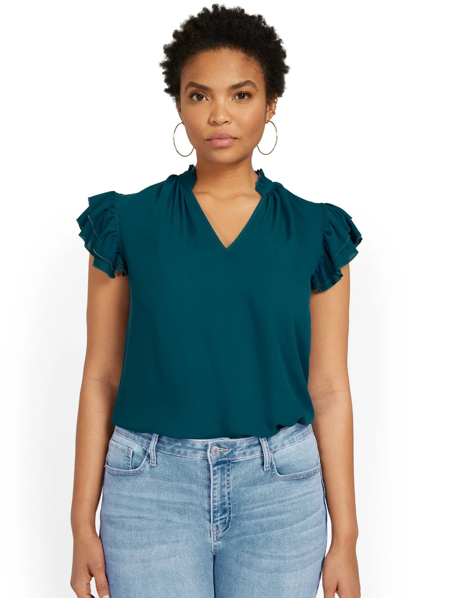 Flutter-Sleeve V-Neck Top