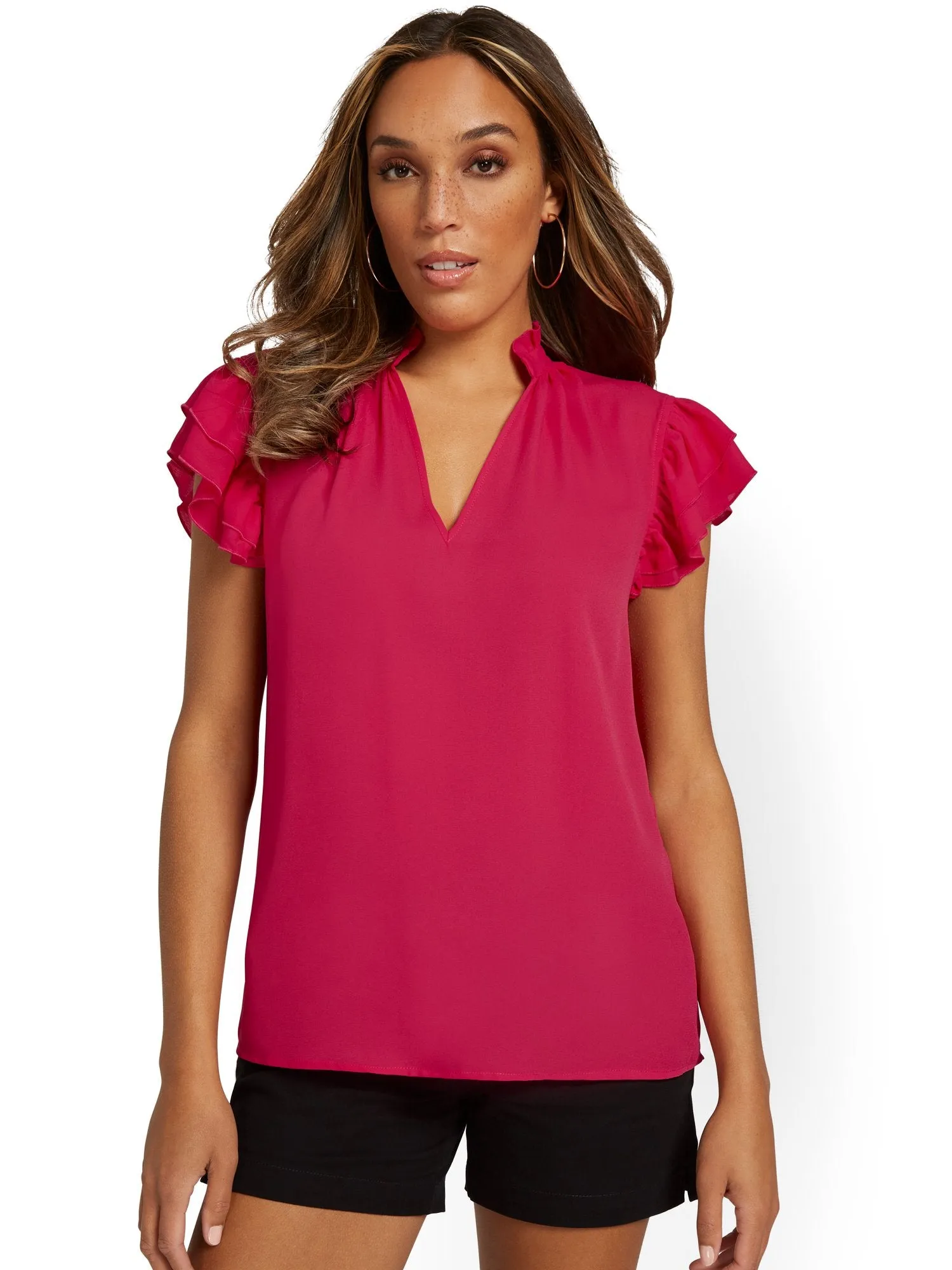 Flutter-Sleeve V-Neck Top