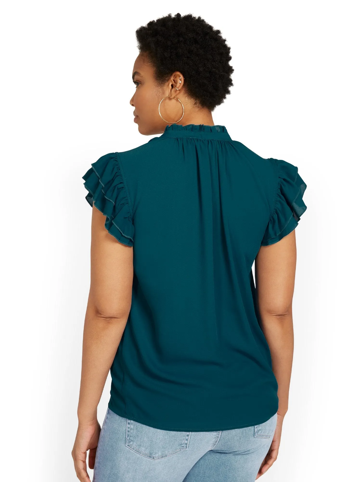 Flutter-Sleeve V-Neck Top