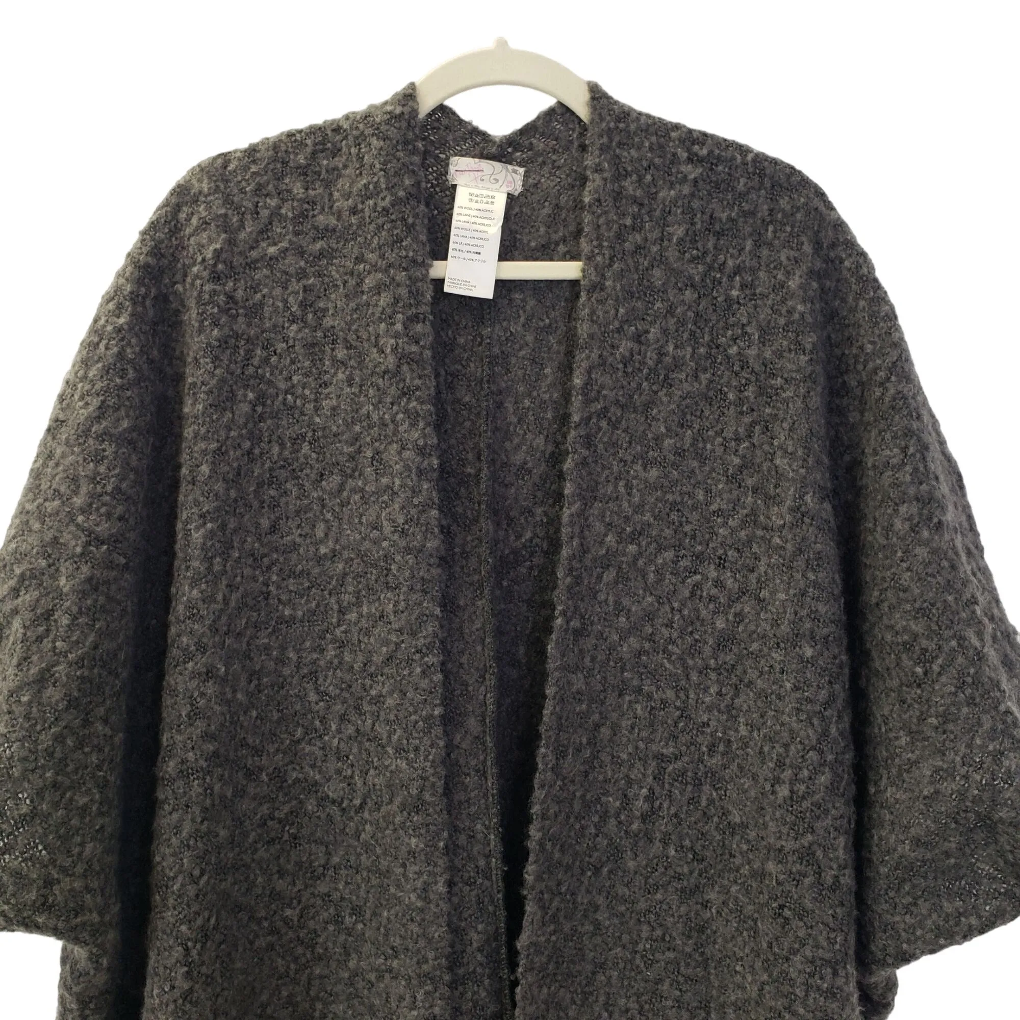 Free People Wool Blend Marled Textured Fringe Trim Poncho Sweater