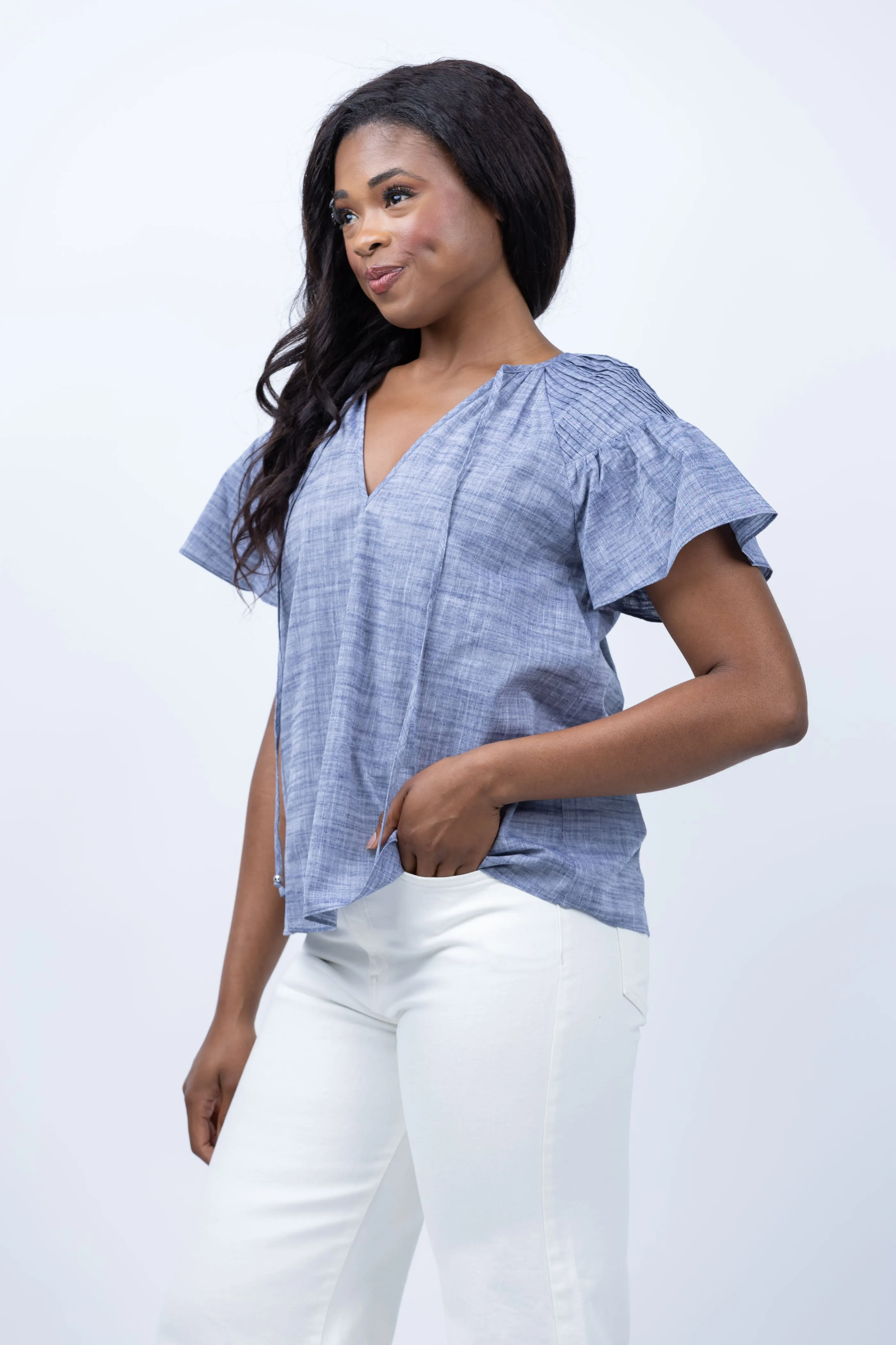 Gilner Farrar Aileen Blouse in Blue Chambray