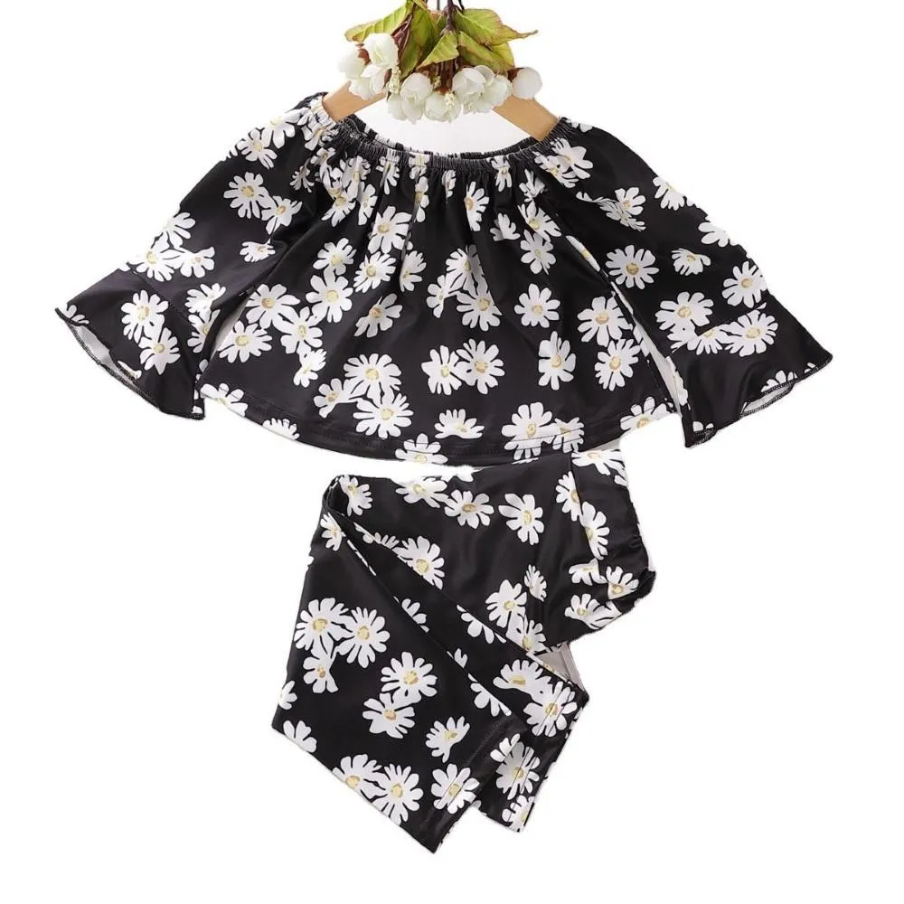 Girls Flowers Printed Top & Pants Girls Clothing Wholesale