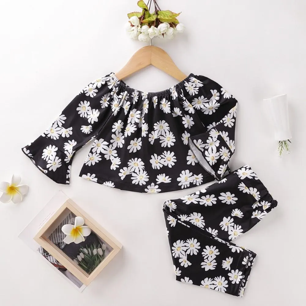 Girls Flowers Printed Top & Pants Girls Clothing Wholesale