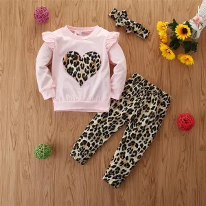 Girls Leopard Printed Long Sleeve T-shirt & Pants & Headband Wholesale