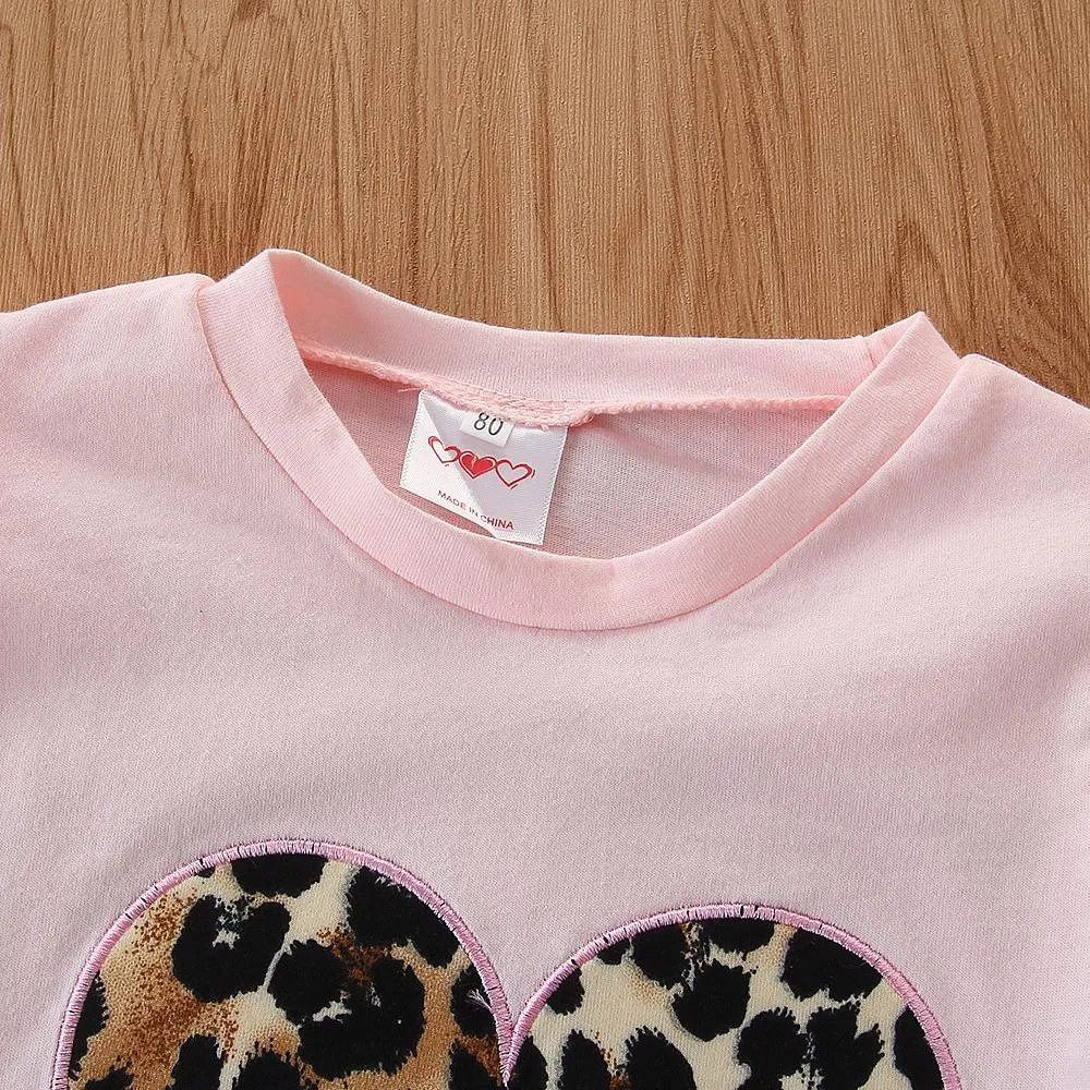 Girls Leopard Printed Long Sleeve T-shirt & Pants & Headband Wholesale