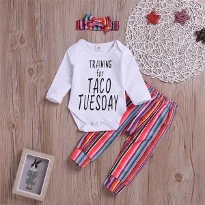 Girls Letter Printed Long Sleeve Romper & Striped Pants Baby Clothes Vendors