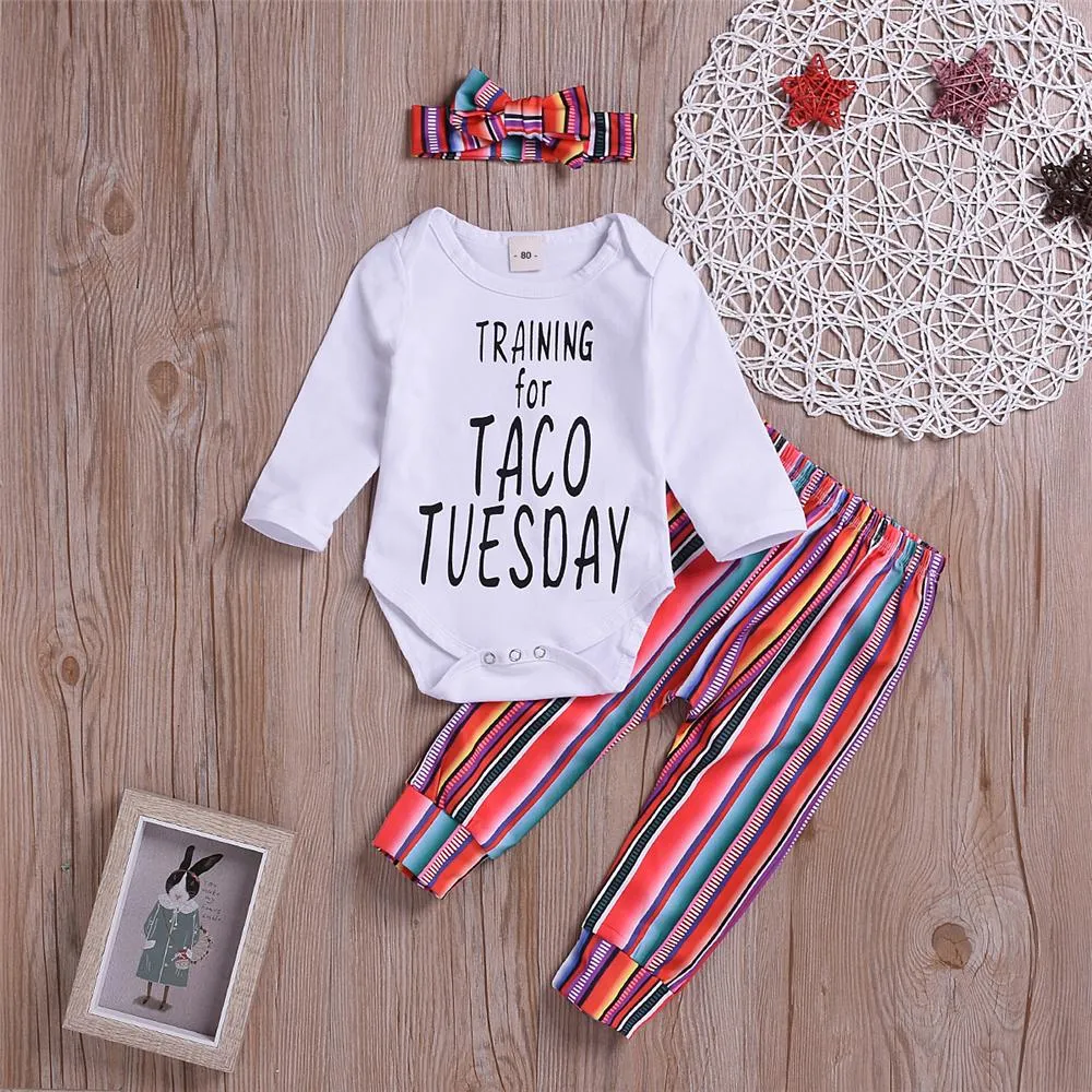 Girls Letter Printed Long Sleeve Romper & Striped Pants Baby Clothes Vendors