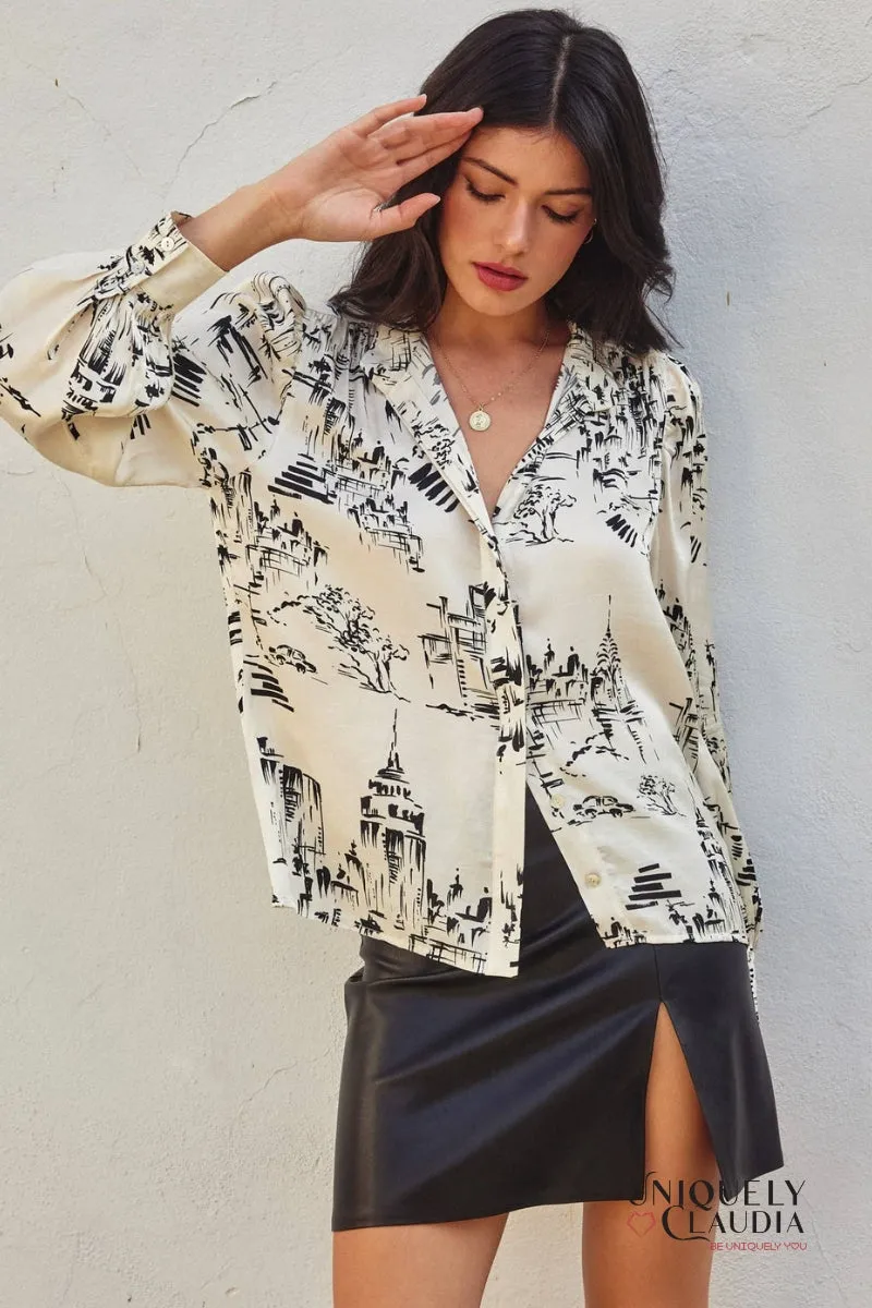Janet Printed Bishop Sleeve Blouse