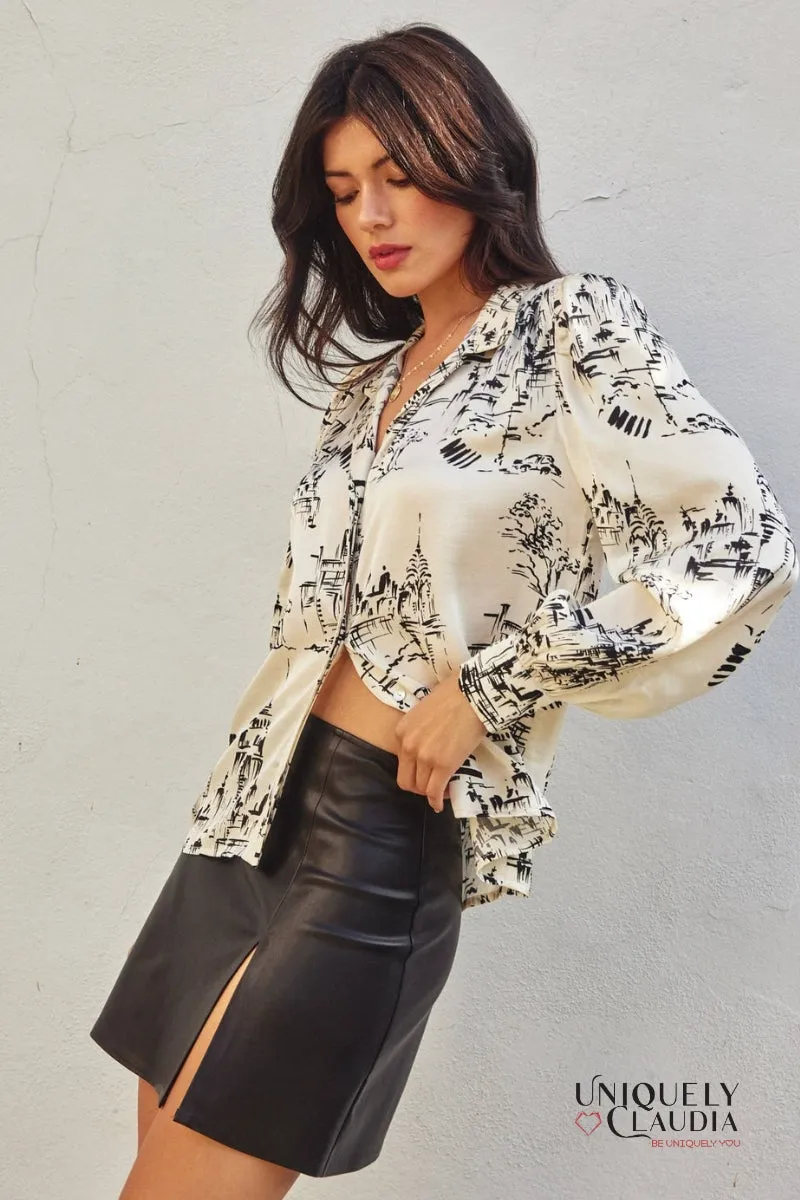 Janet Printed Bishop Sleeve Blouse