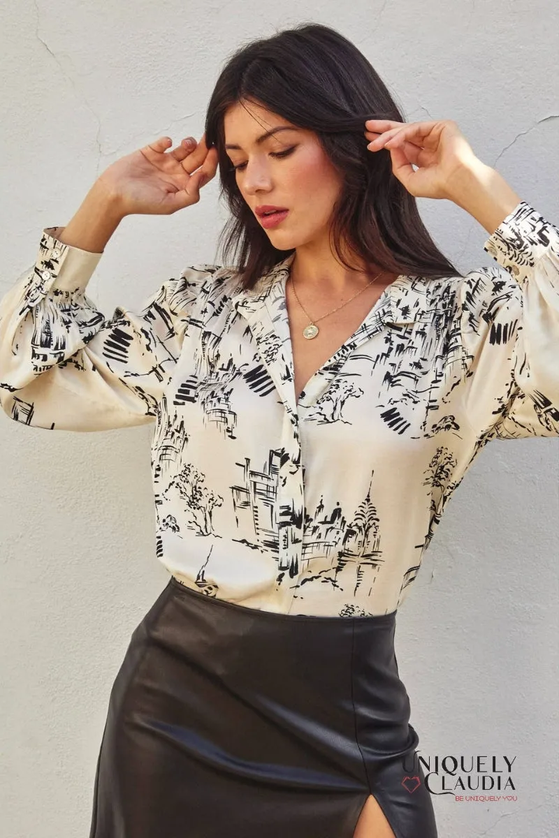 Janet Printed Bishop Sleeve Blouse