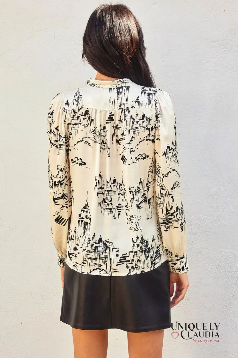 Janet Printed Bishop Sleeve Blouse